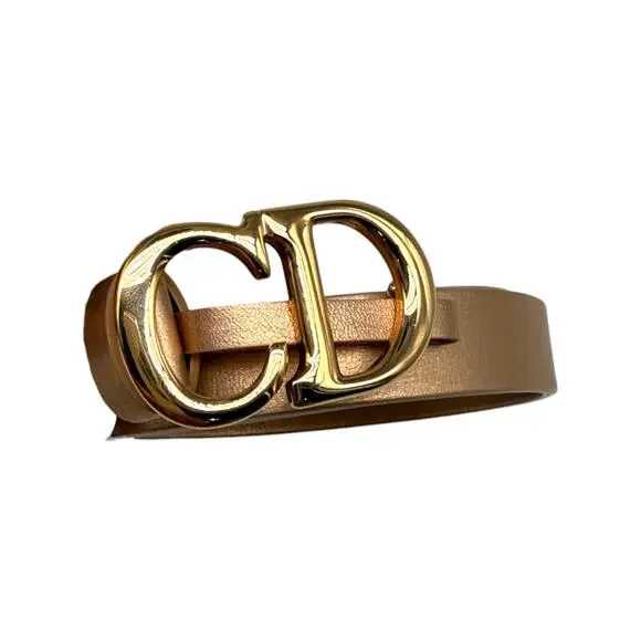 Christian Dior Leather CD Buckle Saddle Belt Gold Metallic  display picture 3